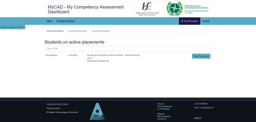 MyCad preceptor dashboard screenshot