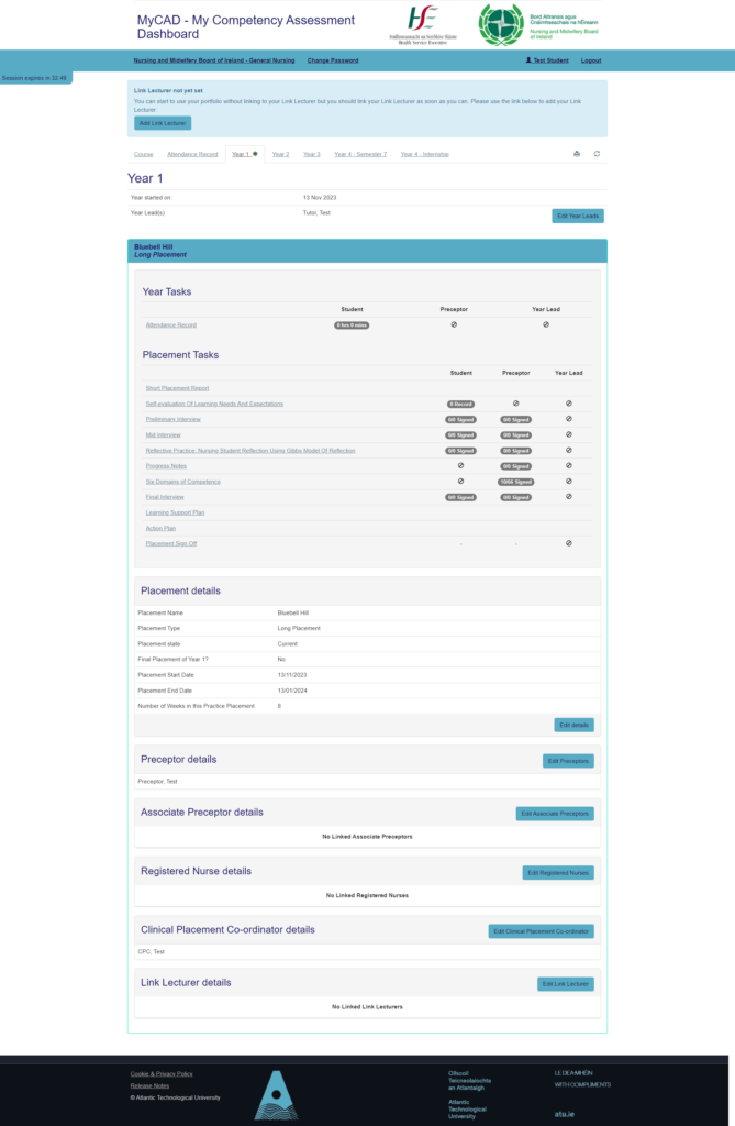 MyCad student dashboard screenshot